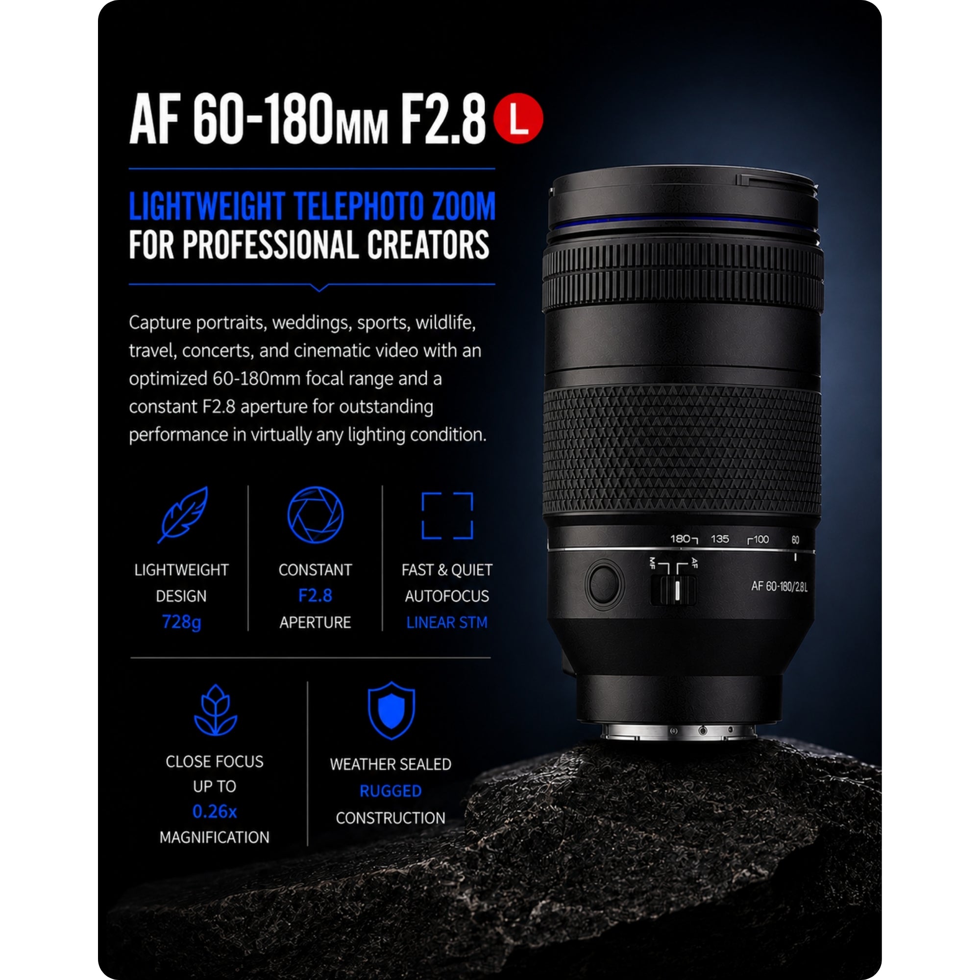 Samyang AF 60-180mm F2.8 L Telephoto Zoom Lens for Leica L-Mount, Panasonic LUMIX S and Sigma fp